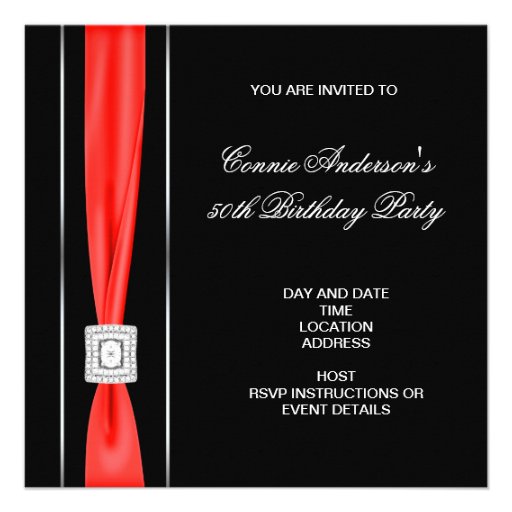 Black Red Womans Classy 50th Birthday Party Custom Announcement