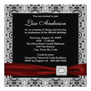 Black Red Womans Cranberry Red 50th Birthday Party Custom Invite