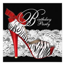 Black Red Zebra Birthday Party Invitations