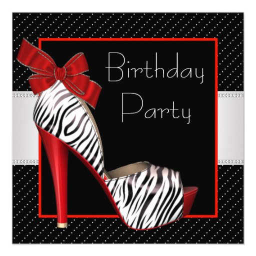 Black Red Zebra Birthday Party Invitations