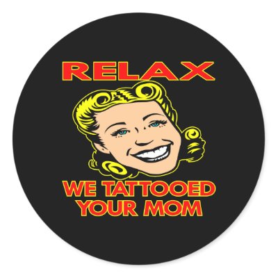 Black Relax Tattooed Mom Round Sticker by WhiteTiger_LLC