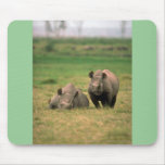 Black Rhino - Mother With Large Calf Mouse Pads