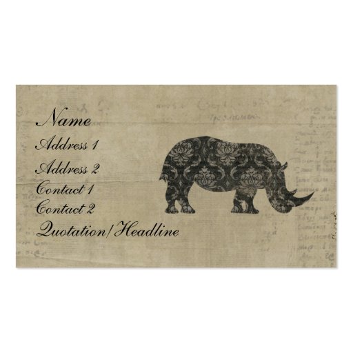 Black Rhinoceroses Silhouette Business Card/Tags (front side)