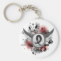 Black Ribbon And Wings Melanoma Keychains