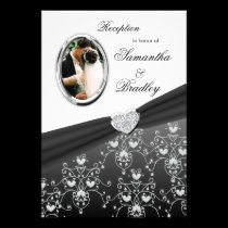 Black  Ribbon Heart Damask  Reception Invitations invitations