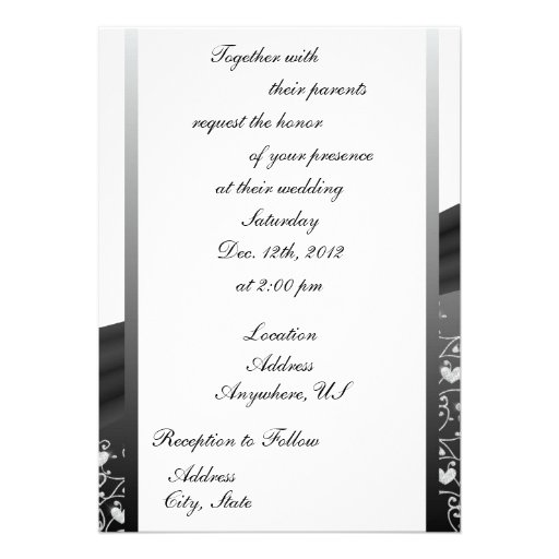Black Ribbon Heart Damask Wedding Photo Invitation