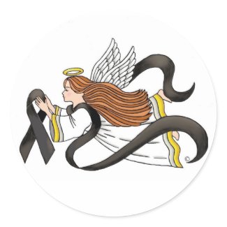 "Black Ribbon" Melanoma Awareness Angel Classic Round Sticker