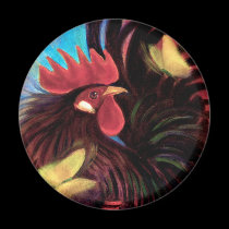 Black Rooster Butterflies Painting Art - Multi magnets