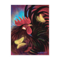 Black Rooster Butterflies Painting Art - Multi postcards
