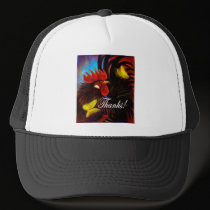 Black Rooster Playing With Butterflies Painting hats