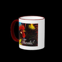 Black Rooster Playing With Butterflies Painting mugs