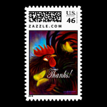 Black Rooster With Butterfly Painting stamps