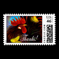 Black Rooster With Butterfly Painting stamps