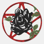 Black Rose and Pentagram Round Sticker