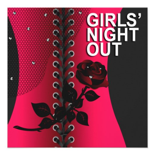 Black Rose Corset Girls Night Out | coral Personalized Invitations