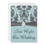 black rose light blue damask wedding personalized invitation