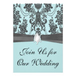 black rose light blue damask wedding personalized invitation