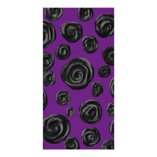 Black Rose Pattern on Dark Purple. Custom Photo Card