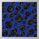 Black Rose Pattern, on Deep Blue. Print