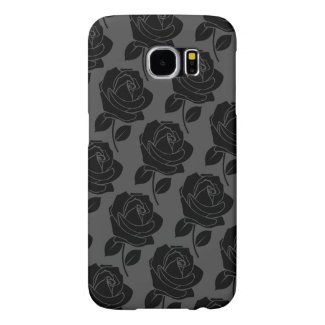 Black Rose Pattern on Grey Samsung Galaxy S6 Cases