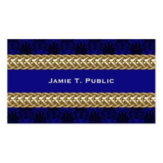Black Royal Blue Damask Gold Chain Business Cards