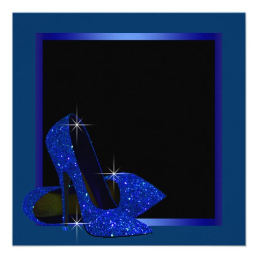 Black Royal Blue High Heels Womans Birthday Party Custom Invite