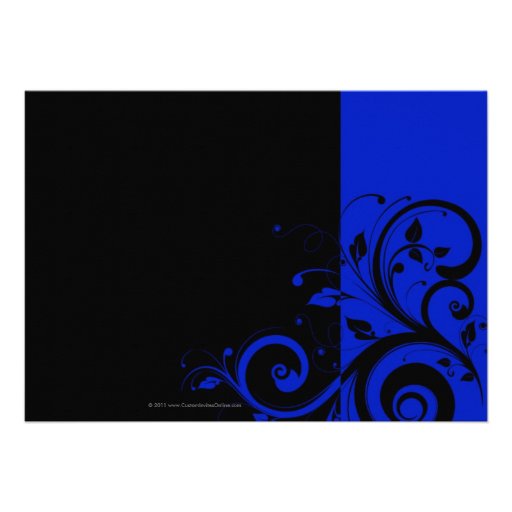 Black/Royal Blue Reverse Swirl Wedding Custom Invitation