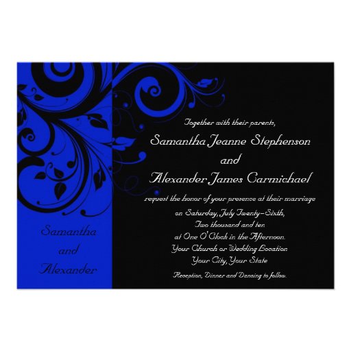 Black/Royal Blue Reverse Swirl Wedding Custom Invitation