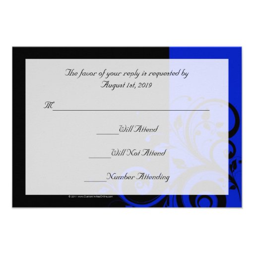 Black/Royal Blue Reverse Swirl Wedding Personalized Announcement