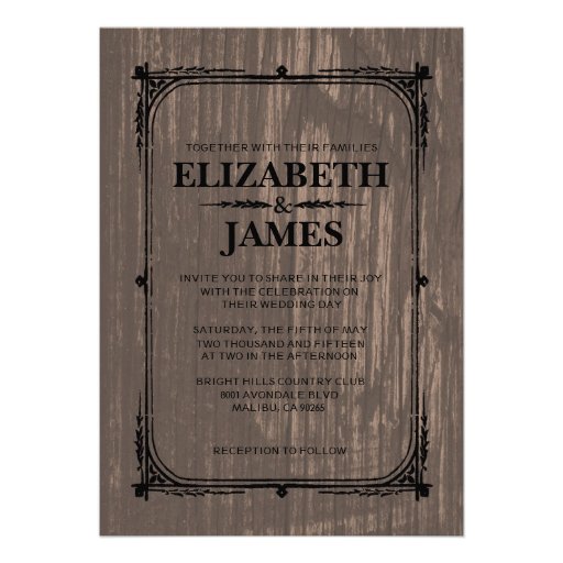 Black Rustic Barn Wood Wedding Invitations