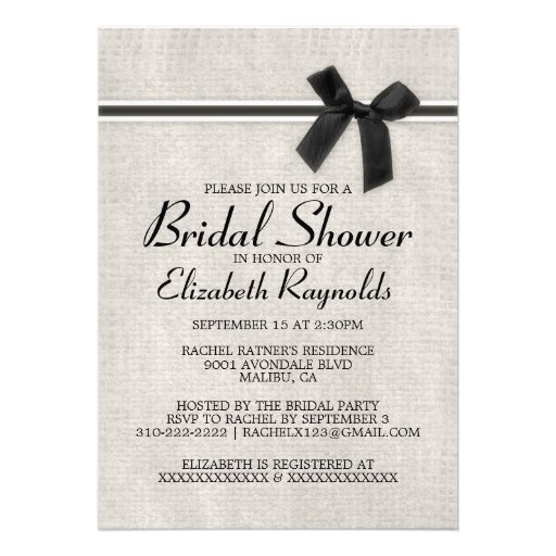 Black Rustic Burlap Bridal Shower Invitations