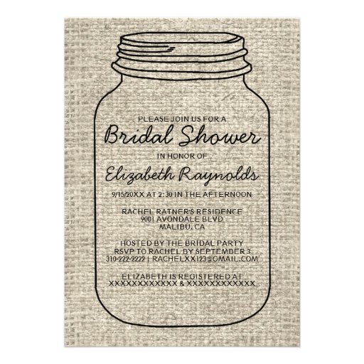 Black Rustic Burlap Mason Jar Bridal Shower Invite