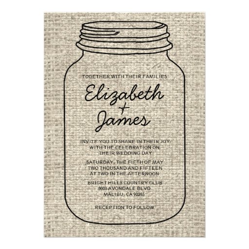 Black Rustic Burlap Mason Jar Wedding Invitations