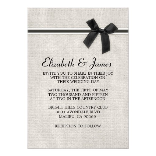 Black Rustic Burlap Wedding Invitations