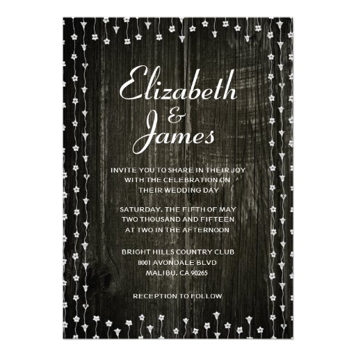 Black Rustic Country Barn Wood Wedding Invitations