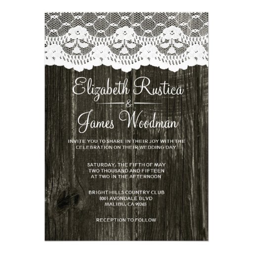 Black Rustic Lace & Barn Wood Wedding Invitations