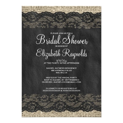 Black Rustic Lace Bridal Shower Invitations