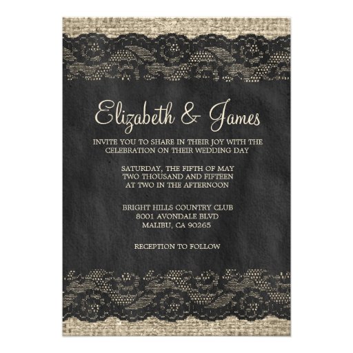 Black Rustic Lace Wedding Invitations