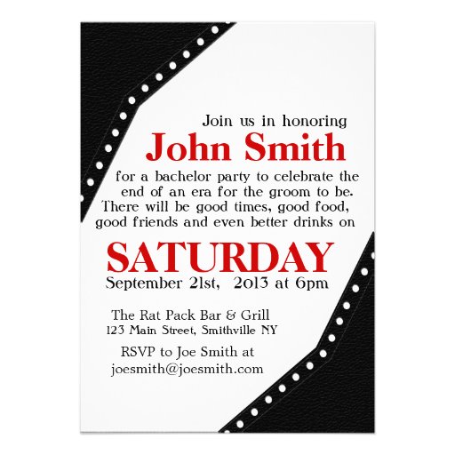 Black Saddle Style Bachelor Party Invite