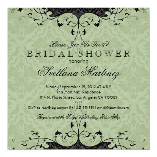 Black & Sage-Green Elegant Bridal Shower Invite
