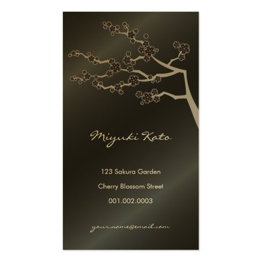 Black Sakura Cherry Blossoms Flowers Oriental Zen Business Card Templates (front side)