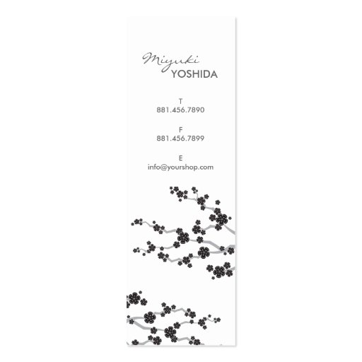 Black Sakura Cherry Blossoms Flowers Oriental Zen Business Card (front side)