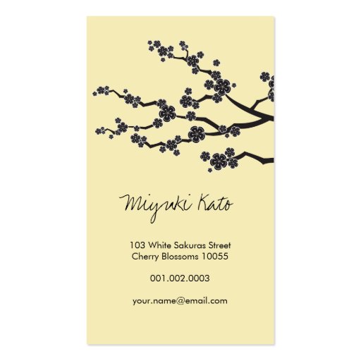 Black Sakura Cherry Blossoms Flowers Oriental Zen Business Card Template (front side)