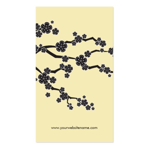 Black Sakura Cherry Blossoms Flowers Oriental Zen Business Card Template (back side)