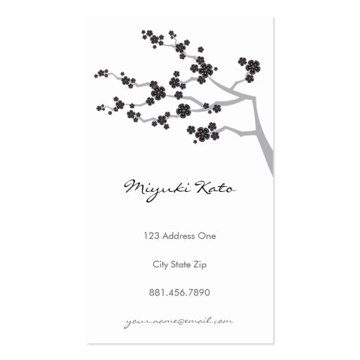 Black Sakura Cherry Blossoms Flowers Oriental Zen Business Card Templates (front side)