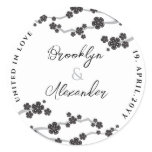 Black Sakura Cherry Blossoms Wedding Favor Sticker stickers
