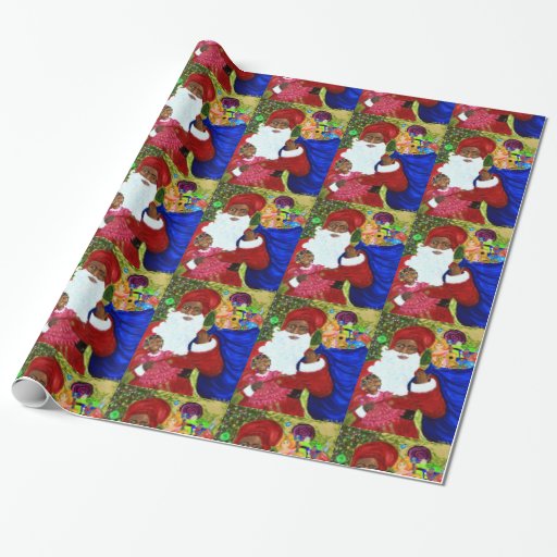 Black Santa Glossy Wrapping Paper Christmas Wrap Zazzle