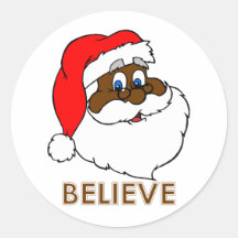 Black Santa Round Stickers