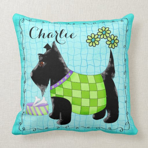 Black Scottie Dog Name Personalize Turquoise Throw Pillows Zazzle