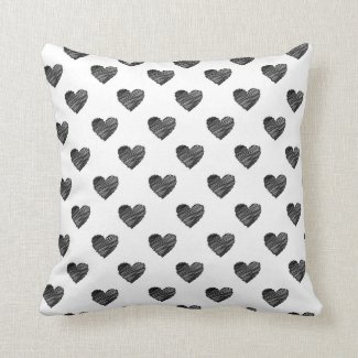 Black scribbled hearts throw pillows